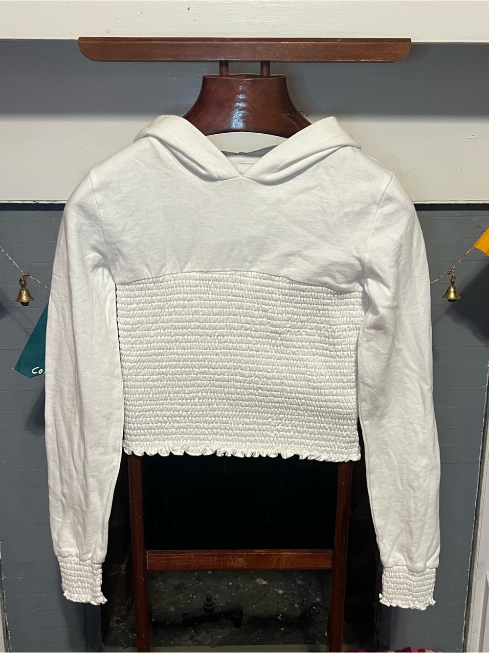 NWT White Smocked Hoodie
